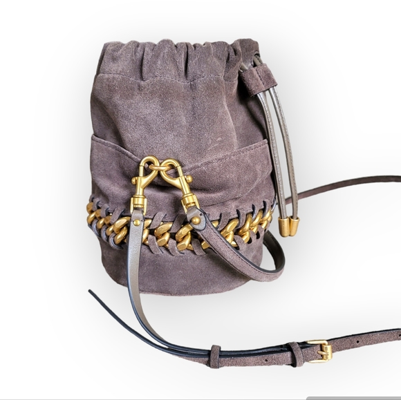 Rebecca Minkoff Chain Bucket Bag in Porcini Brown Suede Leather Gold Chain - Picture 6 of 11